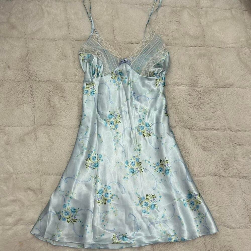 Baby blue floral satin slip